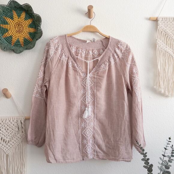 Joie Beige Linen Boho Embroidered Tunic Top Size Medium - Picture 1 of 6